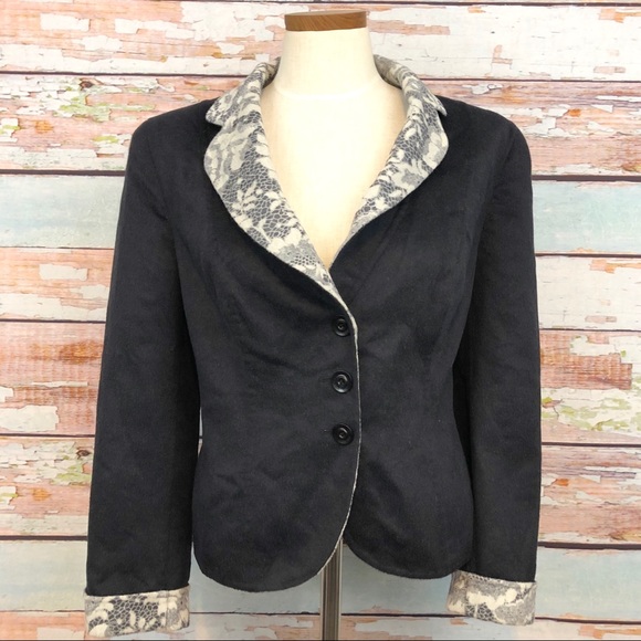 ESCADA Black Wool Lace Print Jacket - Picture 3 of 9